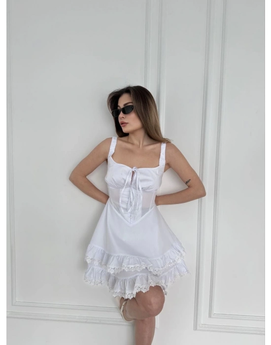 Mini Askılı Elbise - Beyaz -