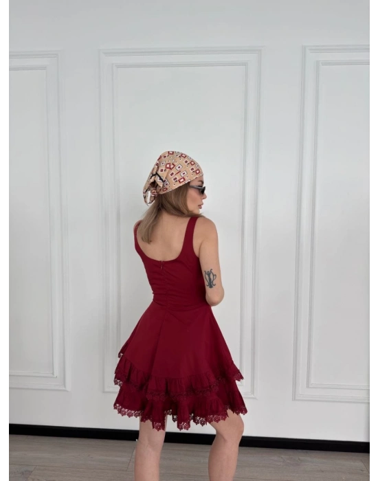 Mini Askılı Elbise - Bordo -