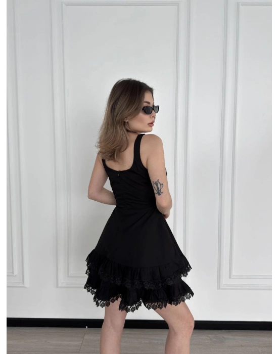 Mini Askılı Elbise - Siyah -