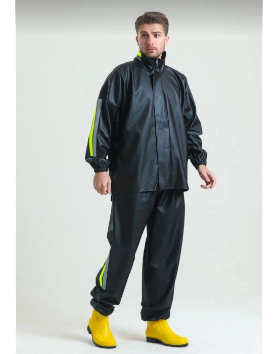 Motorcu Kurye Su Geçirmez Yağmurluk Takım - Siyah -