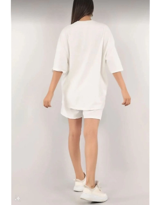 Nakış İşlemeli Şort Takım - Beyaz -