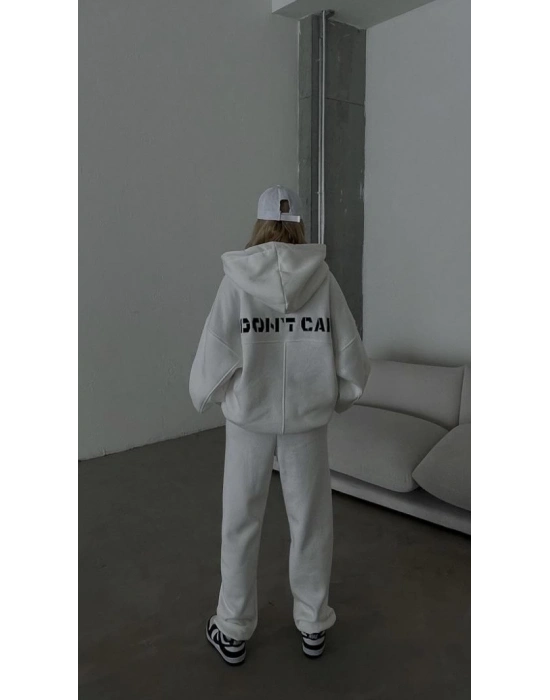 Nakış İşlemeli Üç İplik Sweat Takım- Beyaz -