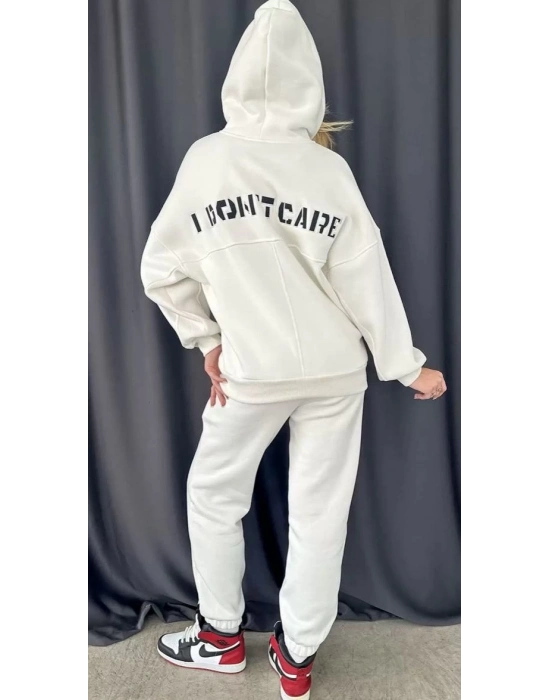 Nakış İşlemeli Üç İplik Sweat Takım- Beyaz -