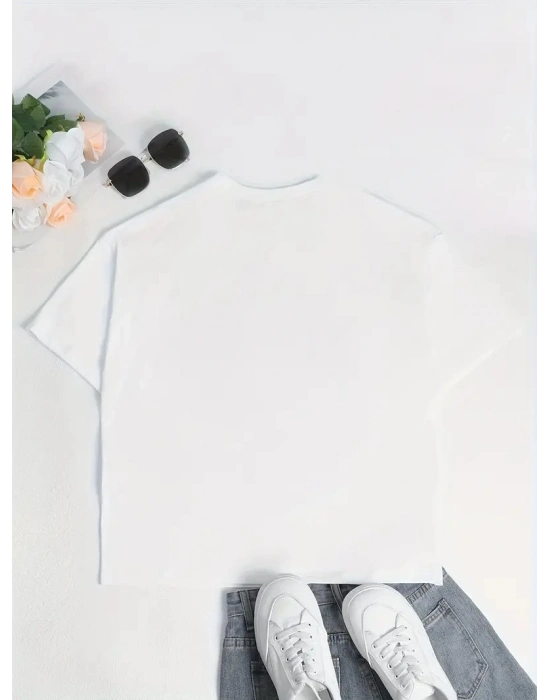 Ördek Baskılı ve Yuvarlak Yakalı   Günlük Büyük Boy Siyah Tişört. - Beyaz -