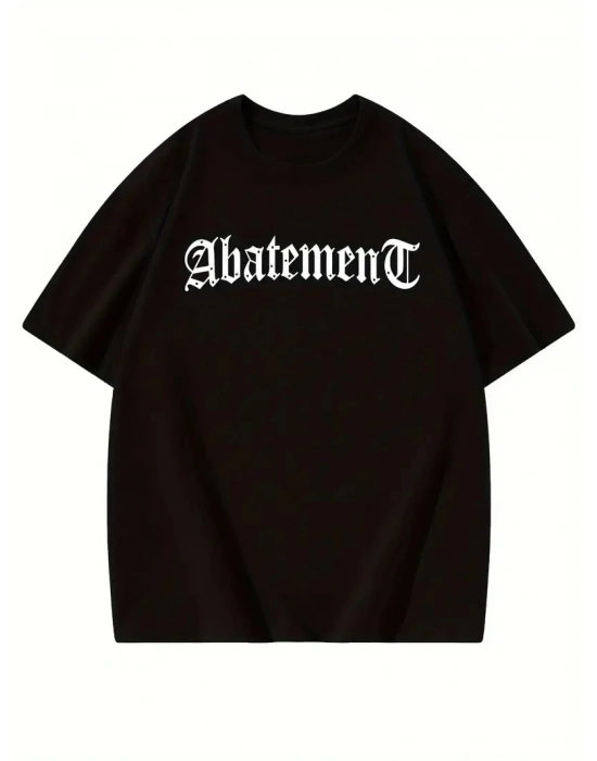 Örümcek Ağı Desenli Baskılı Oversize Bisiklet Yaka T-shirt - Siyah -