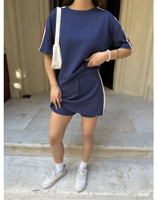 Osy Modal T-shirt Mini Şortlu Etek İkili Takım -Lacivert -