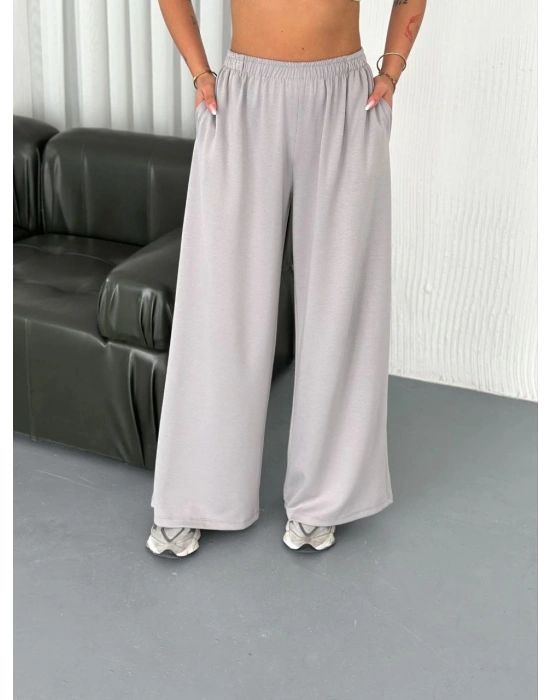 Osy Modal Yumuşak Dokulu Kumaş Bisiklet Yaka T-shirt Bol paça Pantalon ikili Takım - Boyalı Gri -