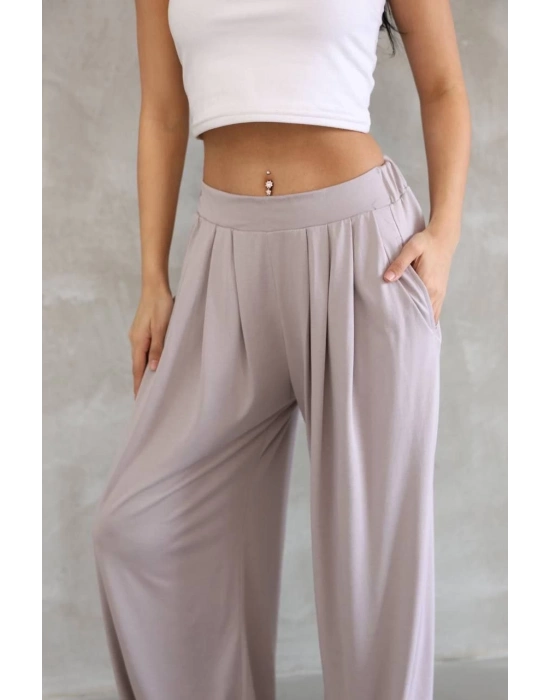 Osy Modal Yumuşak Dokulu   Kumaş Boru Paça Salaş Eşofman - Bej -