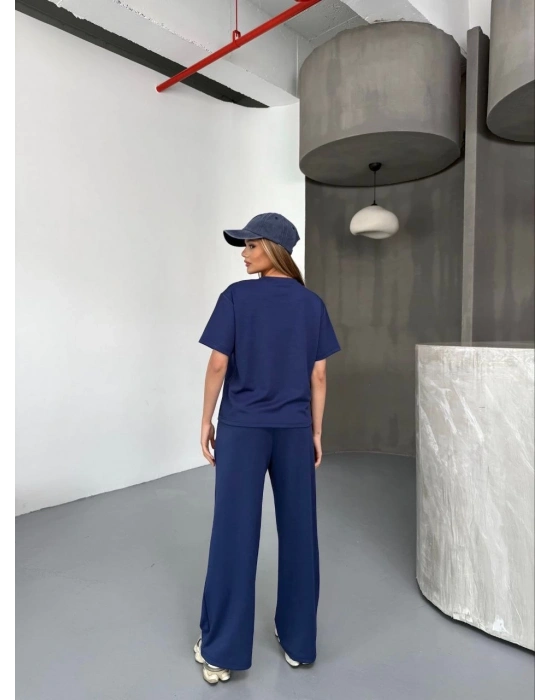 Osy Modal Yumuşak Dokulu Kumaş Kısa Kollu Bluz Rahat Pantalon ikili Takım- Lacivert -