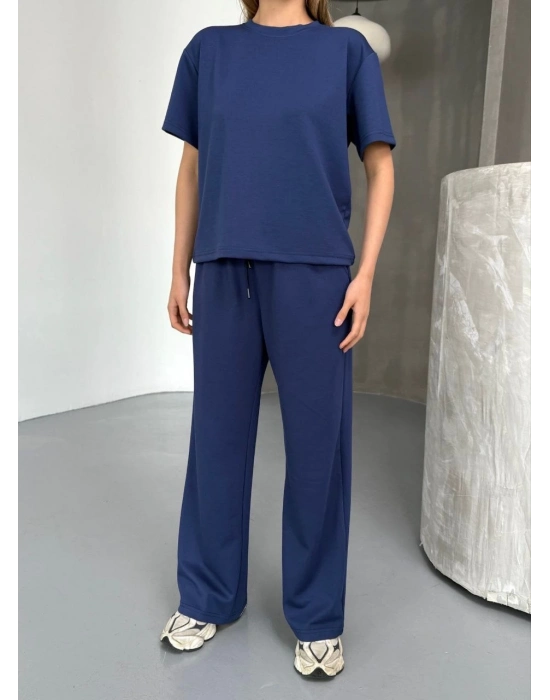 Osy Modal Yumuşak Dokulu Kumaş Kısa Kollu Bluz Rahat Pantalon ikili Takım- Lacivert -