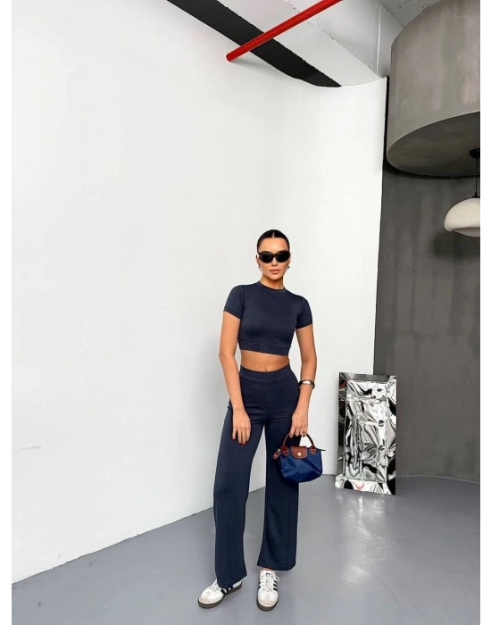 Osy Modal Yumuşak Dokulu Kumaş Kısa Kollu Crop Alt ispanyol Paça Pantalon ikili Takım - Füme -