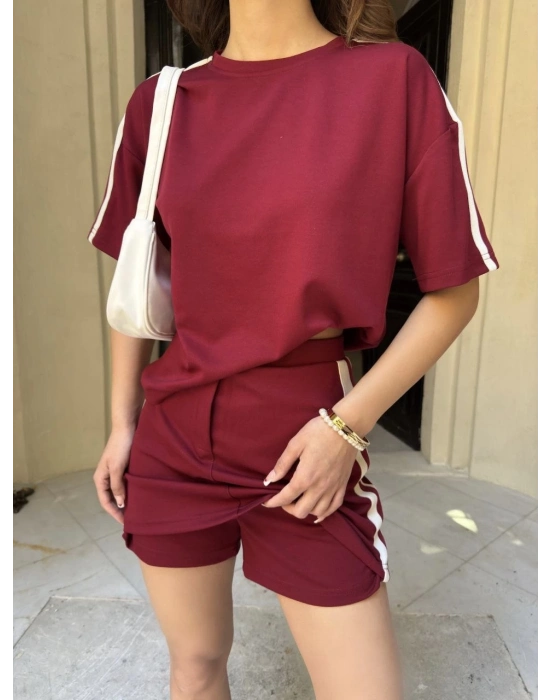 Osy Modal yumuşak dokulu Kumaş Mini Şortlu Etek İkili Takım -Bordo -