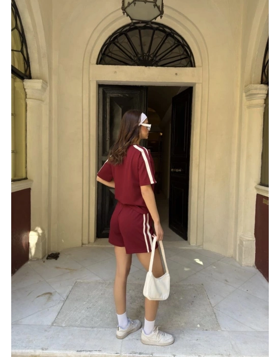 Osy Modal yumuşak dokulu Kumaş Mini Şortlu Etek İkili Takım -Bordo -