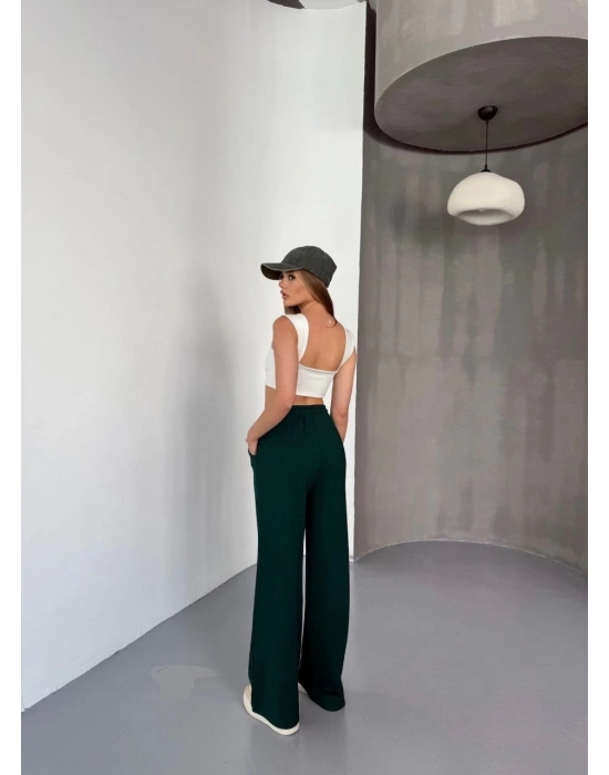 Osy Modal Yumuşak Dokulu Kumaş Nakış işlemeli Rahat Bol Paça Eşofman Pantalon - Yeşil -