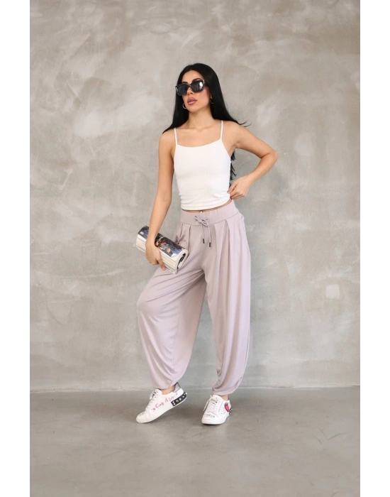 Osy Modal Yumuşak Dokulu Kumaş Şalvar Pantalon - Bej -