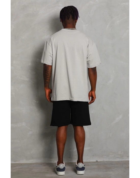 Oversize Düz Bisiklet Yaka T-Shirt - Gri -