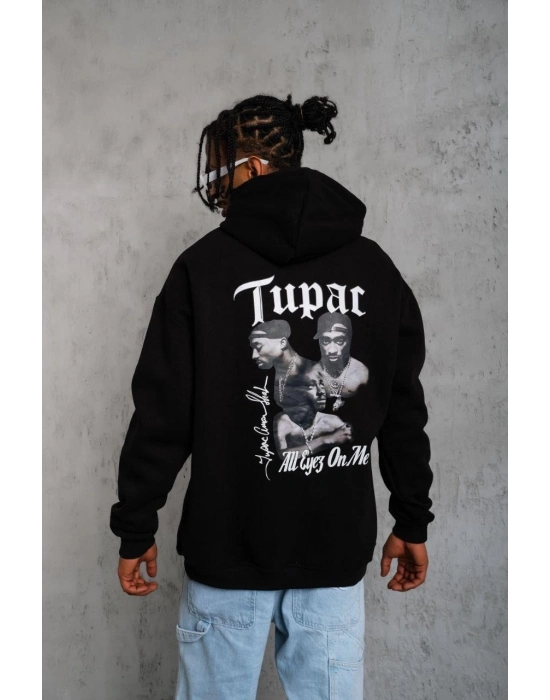 Oversize Kapüşonlu Sweat – Siyah Kol ve Etek Ribana Detaylı -