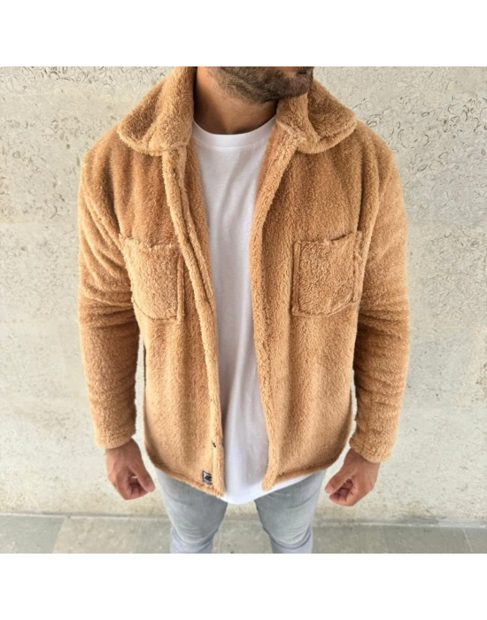 Pelüş Polar Hırka Gömlek  Açık Kahve -