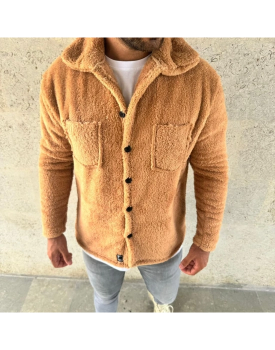 Pelüş Polar Hırka Gömlek  Açık Kahve -