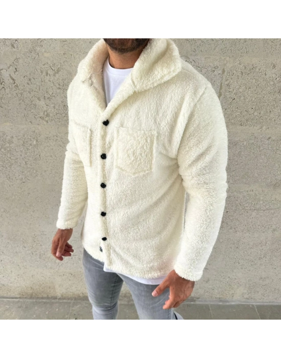 Pelüş Polar Hırka Gömlek - Beyaz -