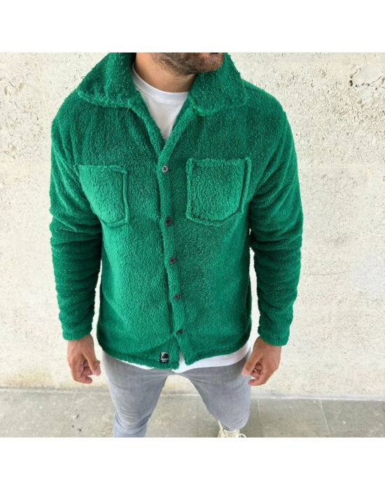 Pelüş Polar Hırka Gömlek –- Çimen Yeşili -