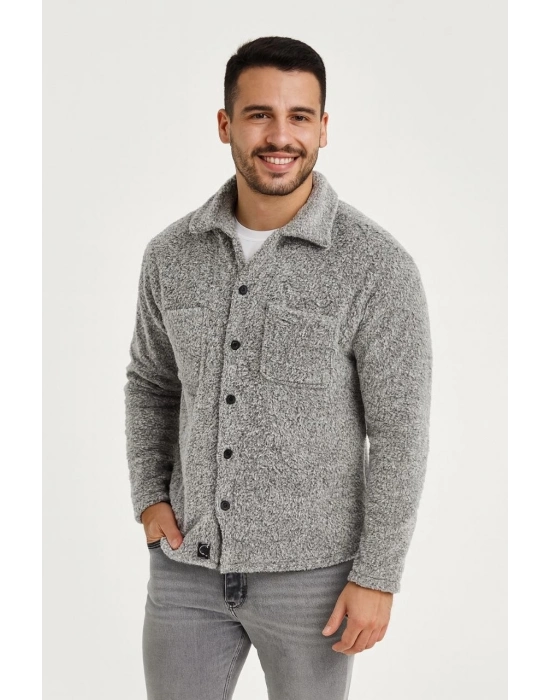 Pelüş Polar Hırka Gömlek – Gri -