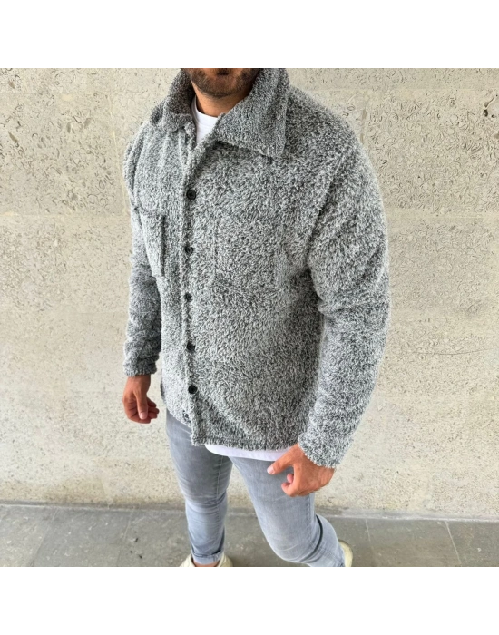 Pelüş Polar Hırka Gömlek – Gri -
