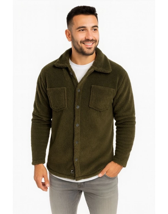 Pelüş Polar Hırka Gömlek - Haki -