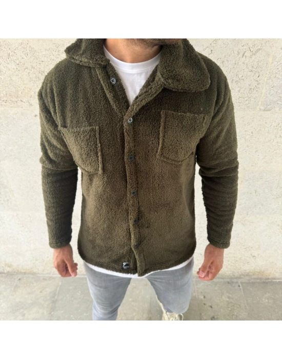 Pelüş Polar Hırka Gömlek - Haki -