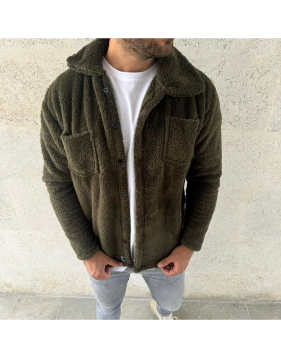 Pelüş Polar Hırka Gömlek - Haki -
