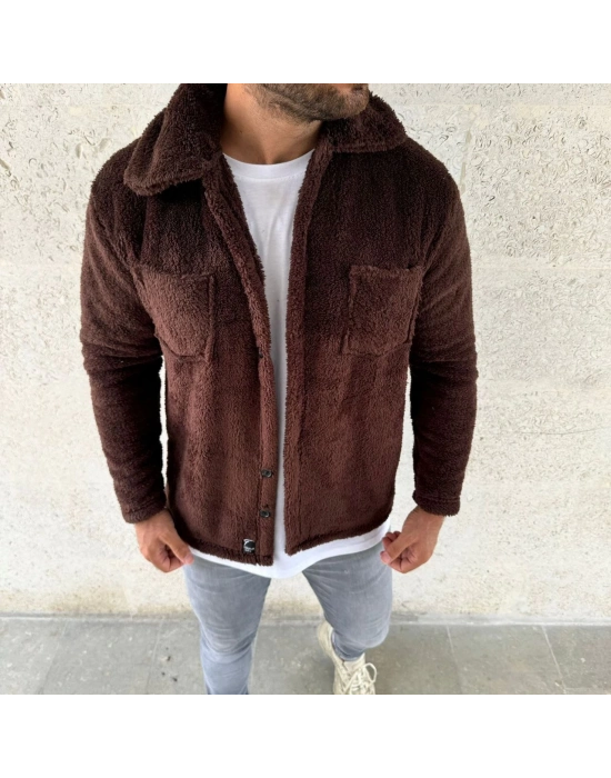 Pelüş Polar Hırka Gömlek - Kahverengi -