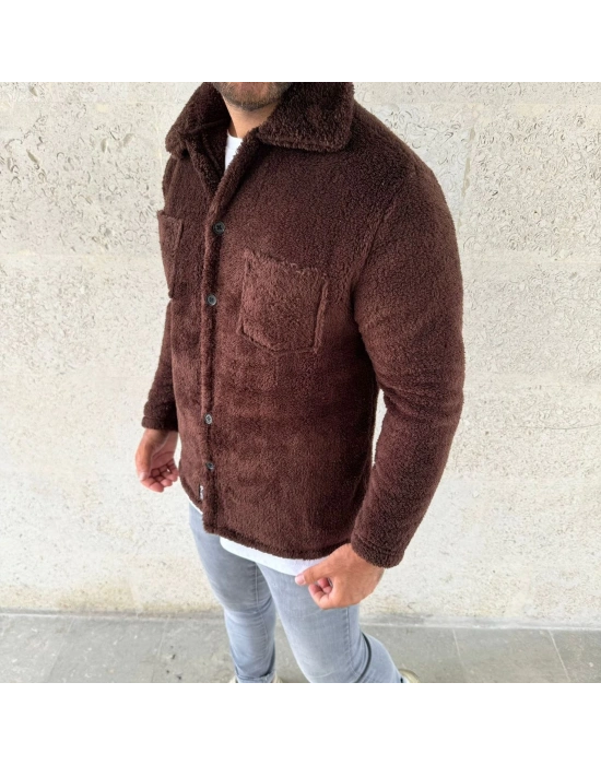 Pelüş Polar Hırka Gömlek - Kahverengi -