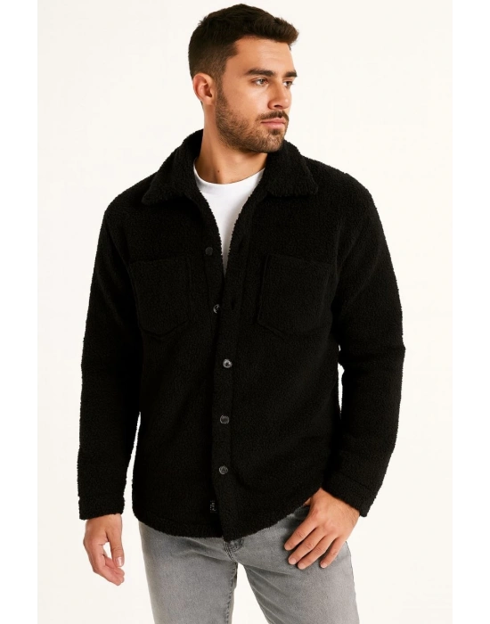 Pelüş Polar Hırka Gömlek - Siyah -