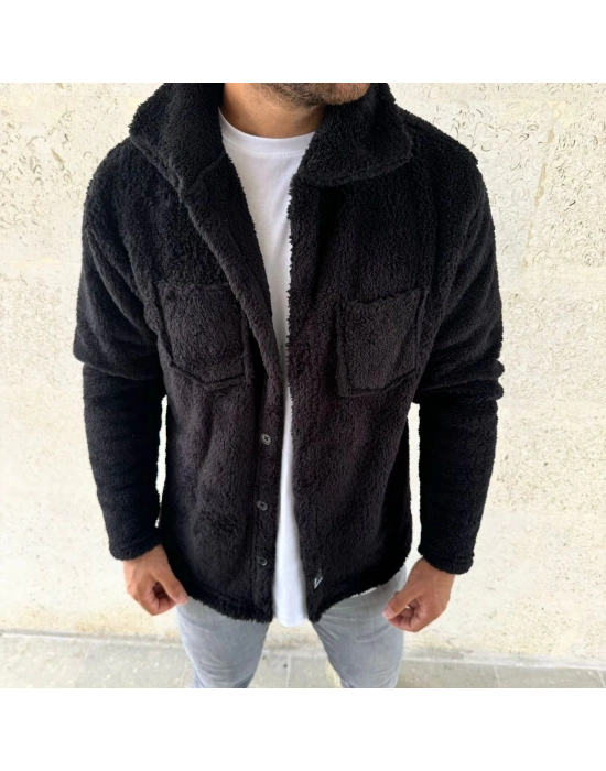 Pelüş Polar Hırka Gömlek - Siyah -