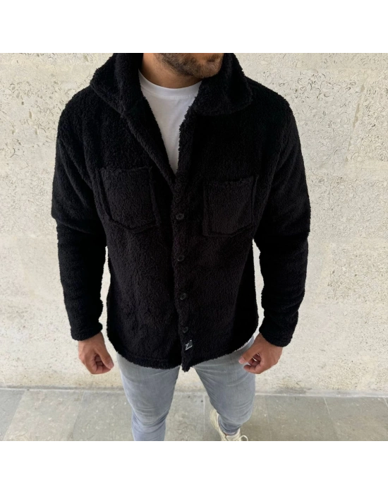 Pelüş Polar Hırka Gömlek - Siyah -