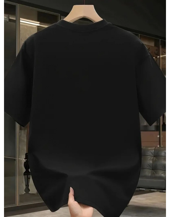 Pembe Panter Baskılı   Oversize Günlük Kısa Kollu Tişört- Siyah -