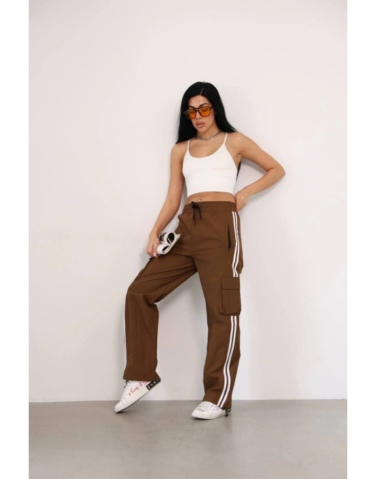 Praşut Kumaş Kargo Çeplı Baggy Esofman - Kahve -