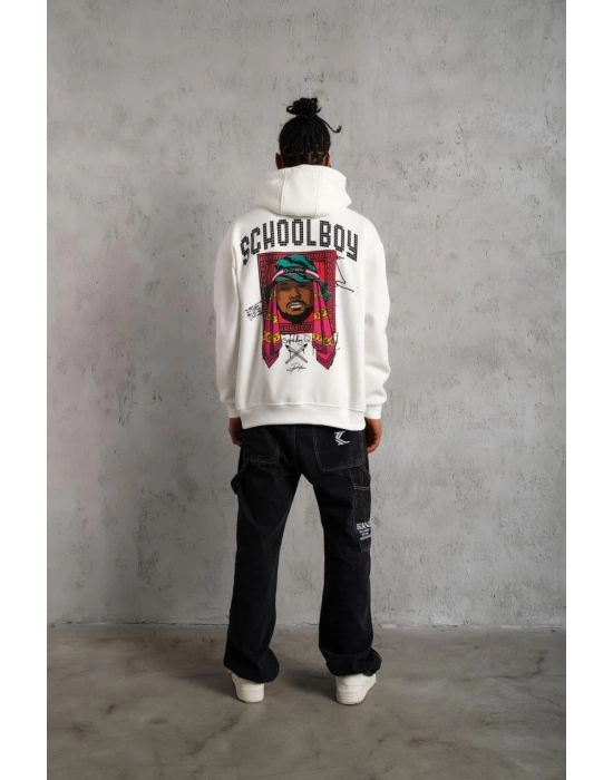 SCHOOL BOY Baskılı Kapüşonlu Sweat - Beyaz -
