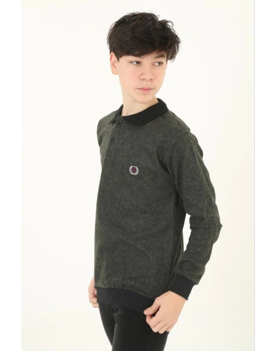 Selanik Yaka Nakışlı Kazak - Haki -