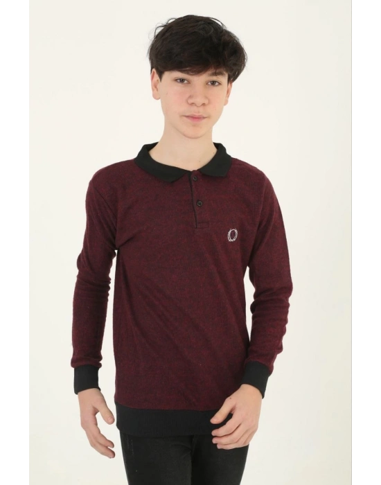 Selanik Yaka Nakışlı Kazak - Kırmızı -