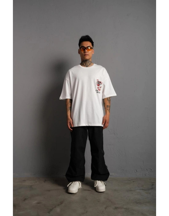 Sırt Baskılı A Kalite Oversize T-shirt - Beyaz -
