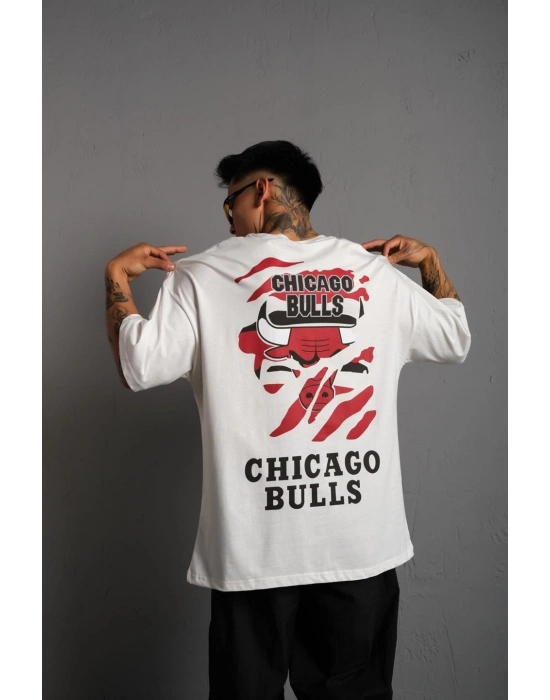 Sırt Baskılı A Kalite Oversize T-shirt - Beyaz -