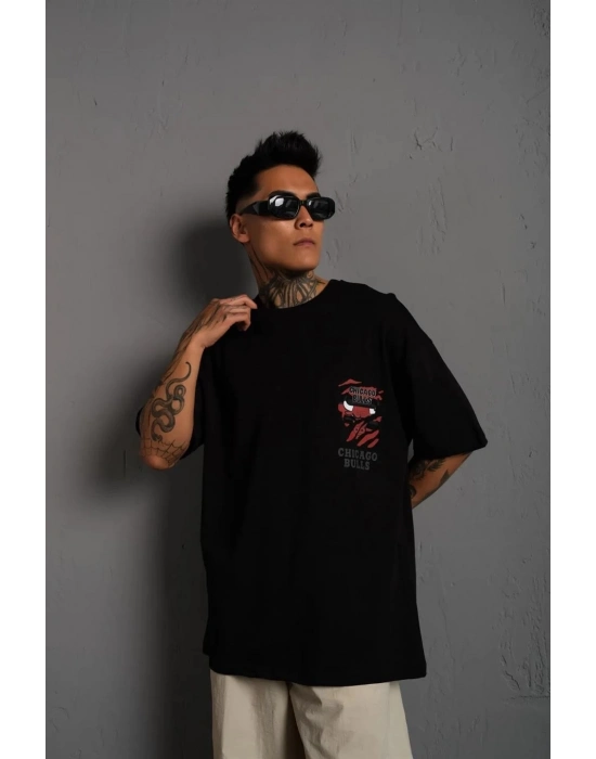 Sırt Baskılı A Kalite Oversize T-shirt - Siyah -