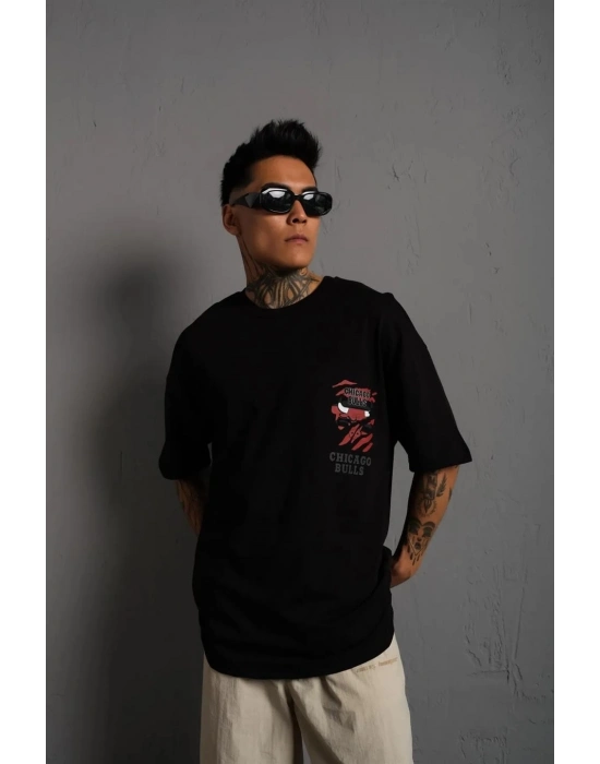 Sırt Baskılı A Kalite Oversize T-shirt - Siyah -