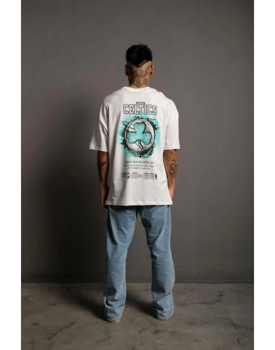 Sırt Baskılı T-shirt - Beyaz -