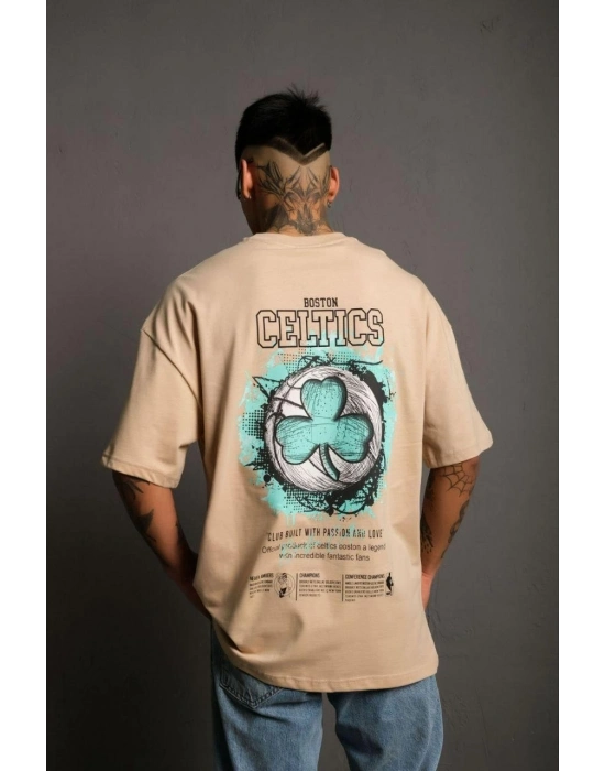 Sırt Baskılı T-shirt - Bej -