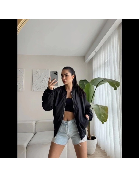Siyah Bomber Mont - Siyah -