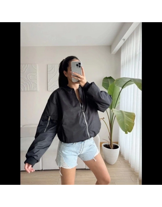 Siyah Bomber Mont - Siyah -