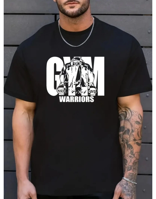 Sporda Günlük Hayata Giyilebilir GYM Baskılı Oversize Bisiklet Yaka   T-shirt - Siyah -