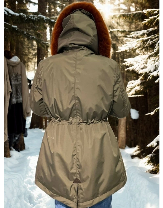 Su Geçirmez Kapüşonlu Mont - Haki -